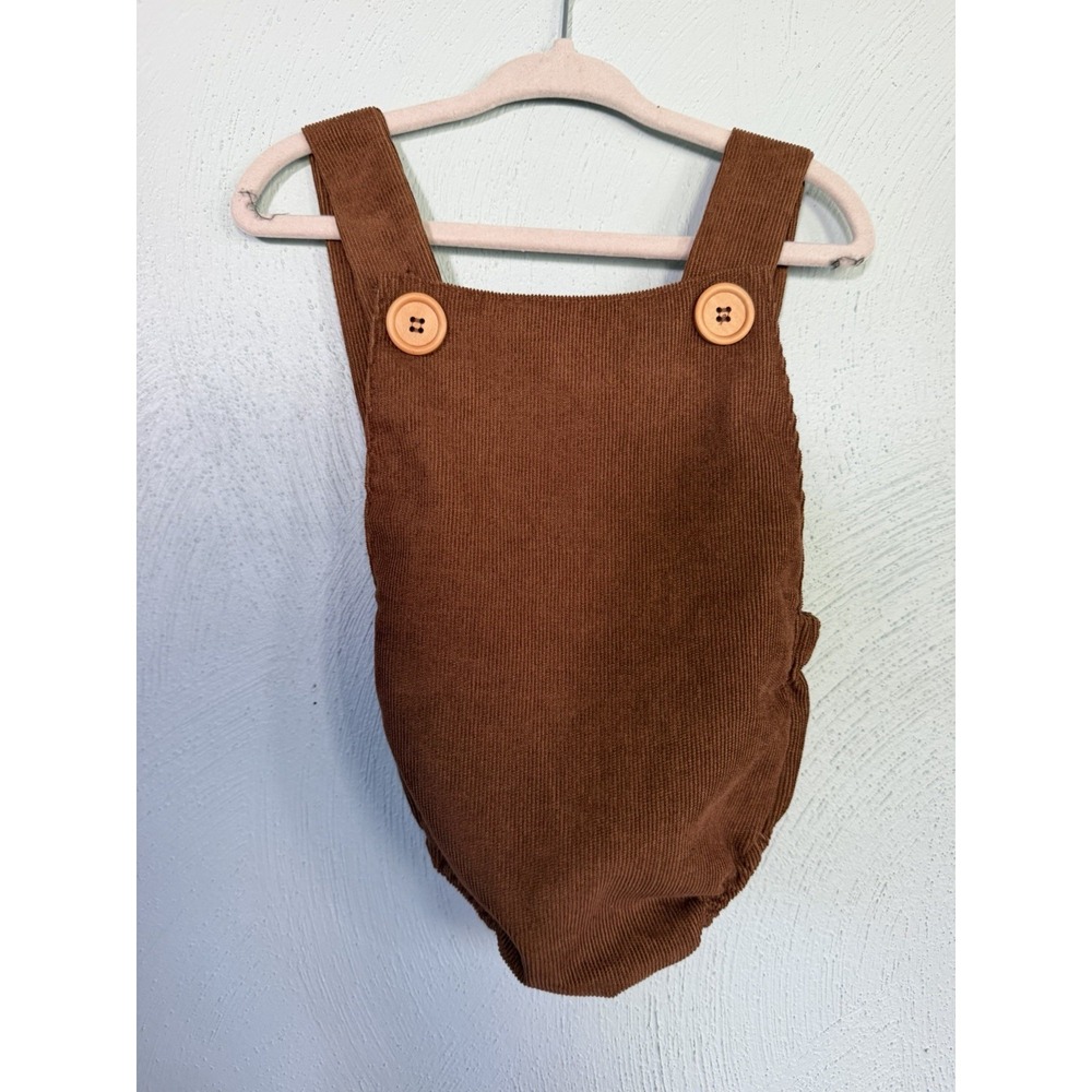 Bailey's Blossoms Dolly Suspender Bubble Romper Brown Corduroy 9-12M